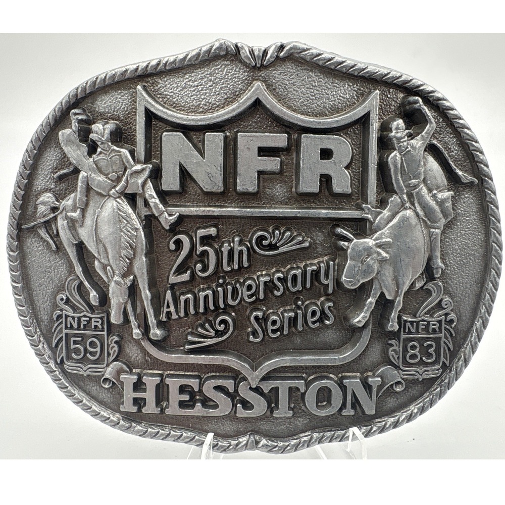 Hesston NFR 25th Anniversary Belt Buckle 1983 Rodeo Pewter Collectible